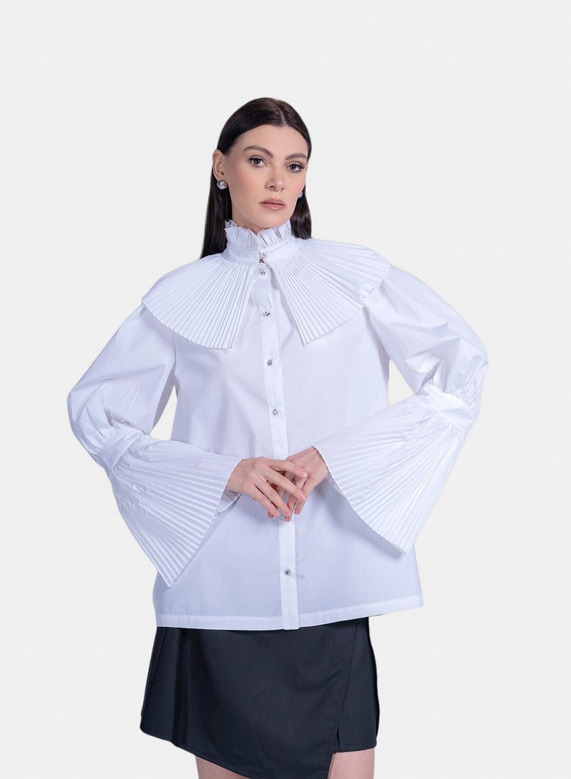 Fazzali Victorian Pleated Collar Blouse With Wide Sleeves - Image 2