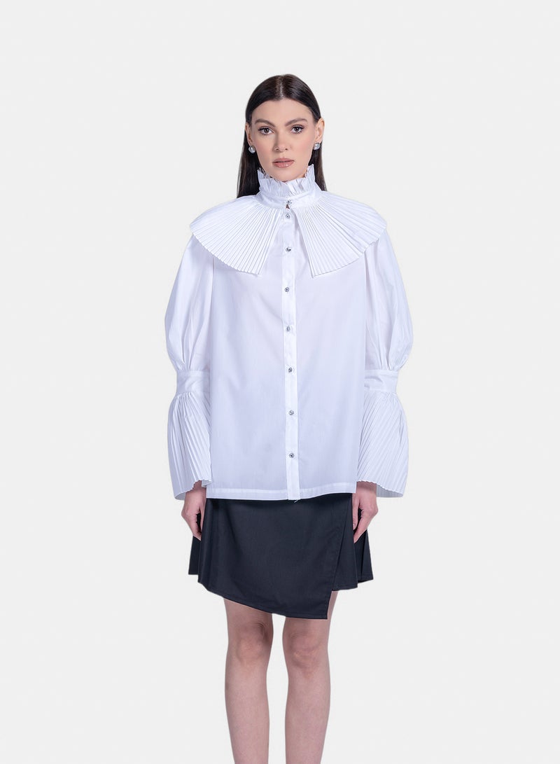 Fazzali Victorian Pleated Collar Blouse With Wide Sleeves - Image 1