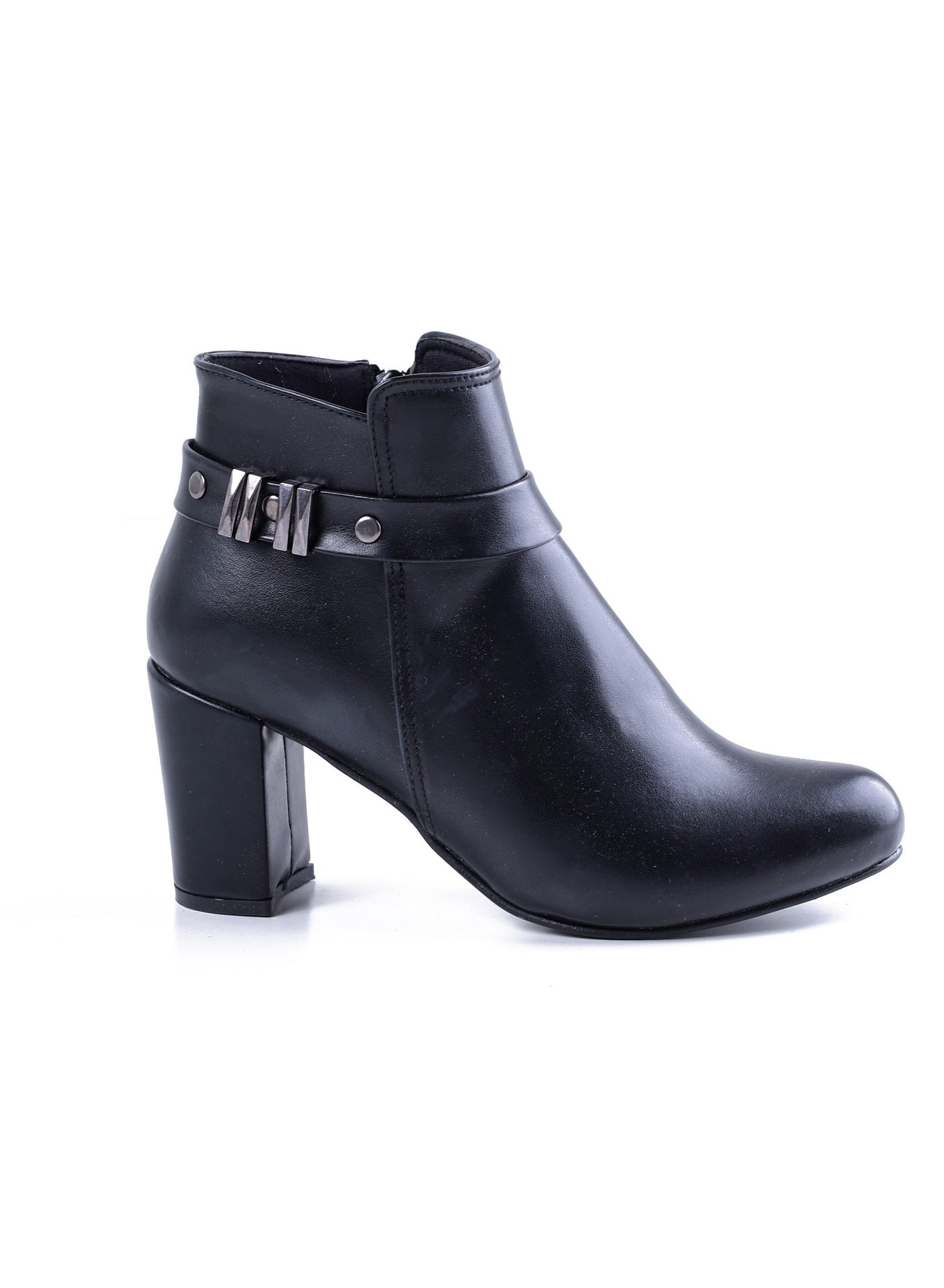Ankle Boot Heels Leather With Zipper R-19 - Black