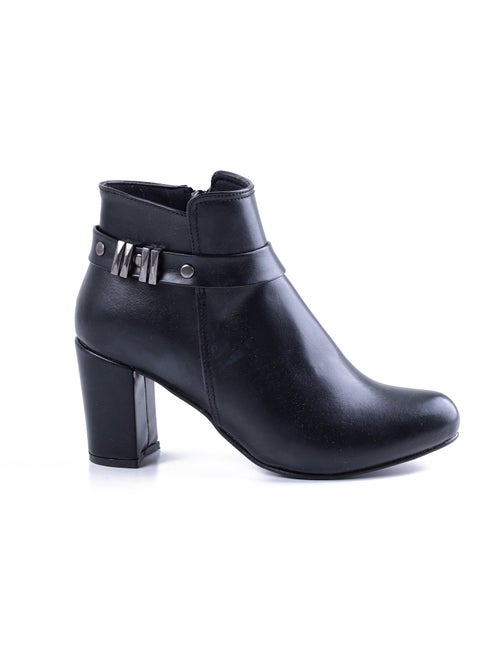 Ankle Boot Heels Leather With Zipper R-19 - Black