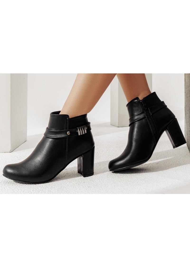 LIFESTYLISH - Ankle Boot Heels Leather With Zipper R-19 - Black - Image 1