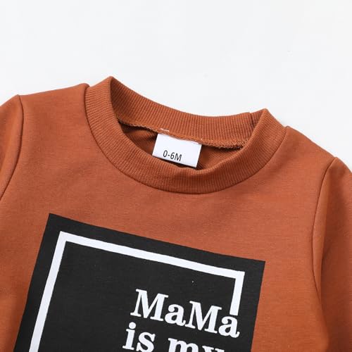 Yvowming Baby Boy Clothes Fall Clothes Truck Print Long Sleeve Pullover Tops + Pant Sets Toddler Winter Outfits (Brown, 0-6 Months) - Image 3