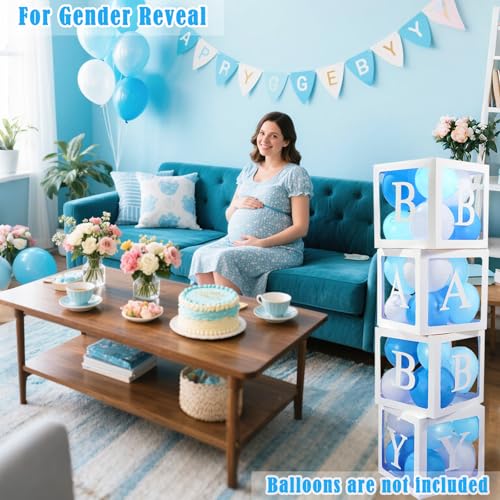 Lovelite Baby Boxes with Letters for Baby Shower, 4 Transparent Balloon Boxes with 2 Sets BABY Letters for Gender Reveal Decorations Boys Girls Birthday Wedding Party Backdrop, White - Image 5