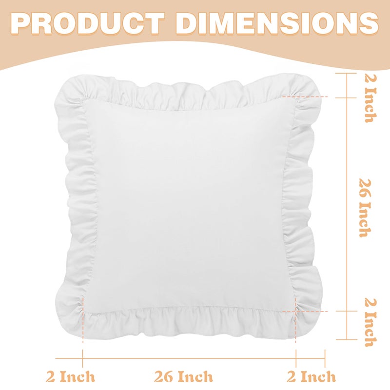 KKJIAF Ruffle Pillow Cases 26x26 Inches, White Square Ruffled Pillow Covers Set of 2, Microfiber Wrinkle Resistant Pillow Shams with Envelope Closure for Sofa Bed Living Room - Image 3