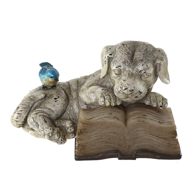 Topadorn Resin Dog Statue Solar Power Outdoor Statuary Cute Puppy for Garden Decoration, Dog Read a Book - Image 4