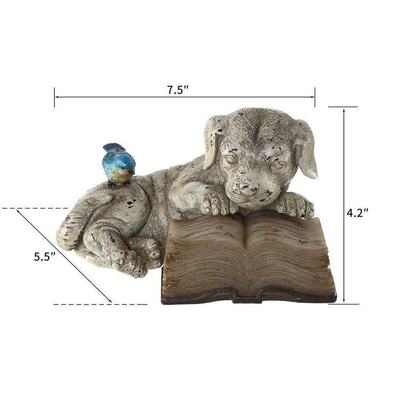 Topadorn Resin Dog Statue Solar Power Outdoor Statuary Cute Puppy for Garden Decoration, Dog Read a Book - Image 5