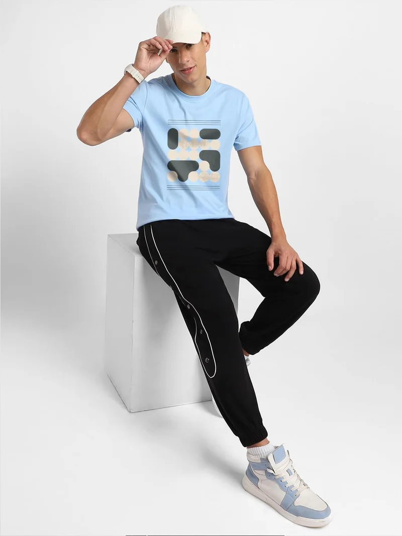 NOBERO  Men's Light Blue Graphic Print T-Shirt for Men | Best Price UAE