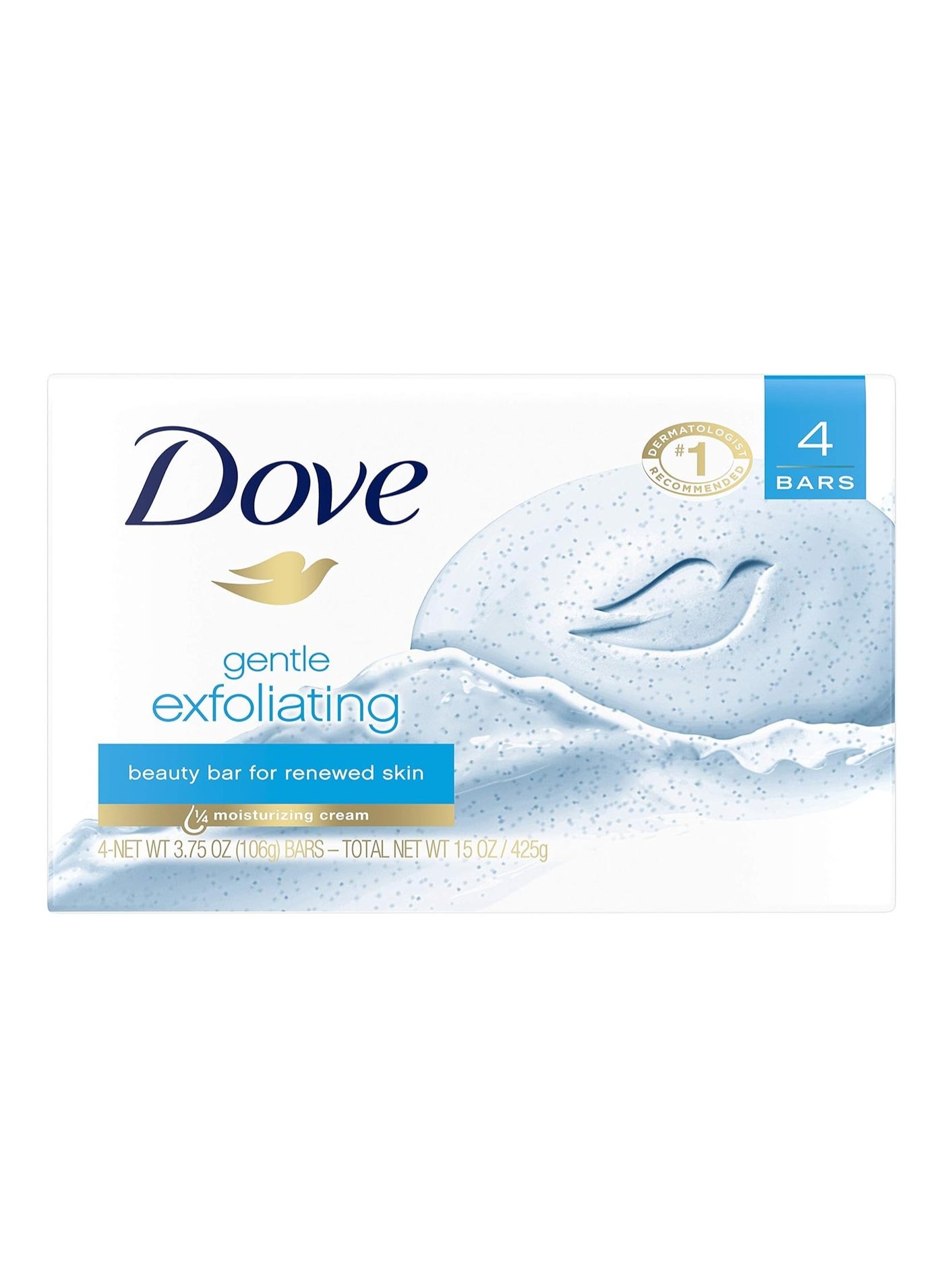 Dove Beauty Bar for Softer Skin Gentle Exfoliating More Moisturizing Than Bar Soap, 3.75 Ounce (Pack of 4)