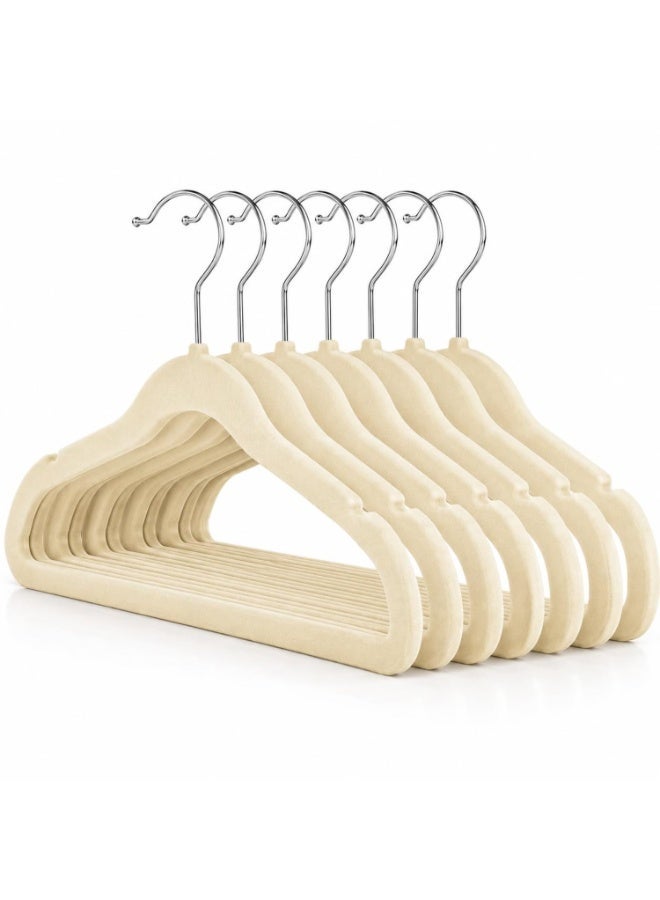 Homesmiths Beige Kids Velvet Hangers Pack of 7, Slim Non-Slip Design for Kids Clothes, Dresses, Shirts, Jackets, School Uniforms and Space-Saving Wardrobe Storage - Image 1