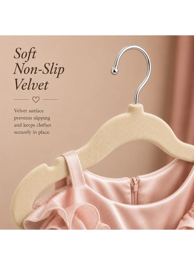 Homesmiths Beige Kids Velvet Hangers Pack of 7, Slim Non-Slip Design for Kids Clothes, Dresses, Shirts, Jackets, School Uniforms and Space-Saving Wardrobe Storage - Image 3