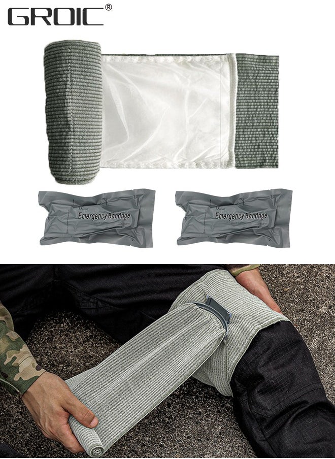 GROIC - 2 Pack Emergency Bandage, 4 Inch and 6 Inch Sterile Compression for Dressing First Aid Trauma, Vacuum Sterile Compression Bandages for First Aid Emergency, ETD Bandage for Camping, Hiking, Climbing - Image 1