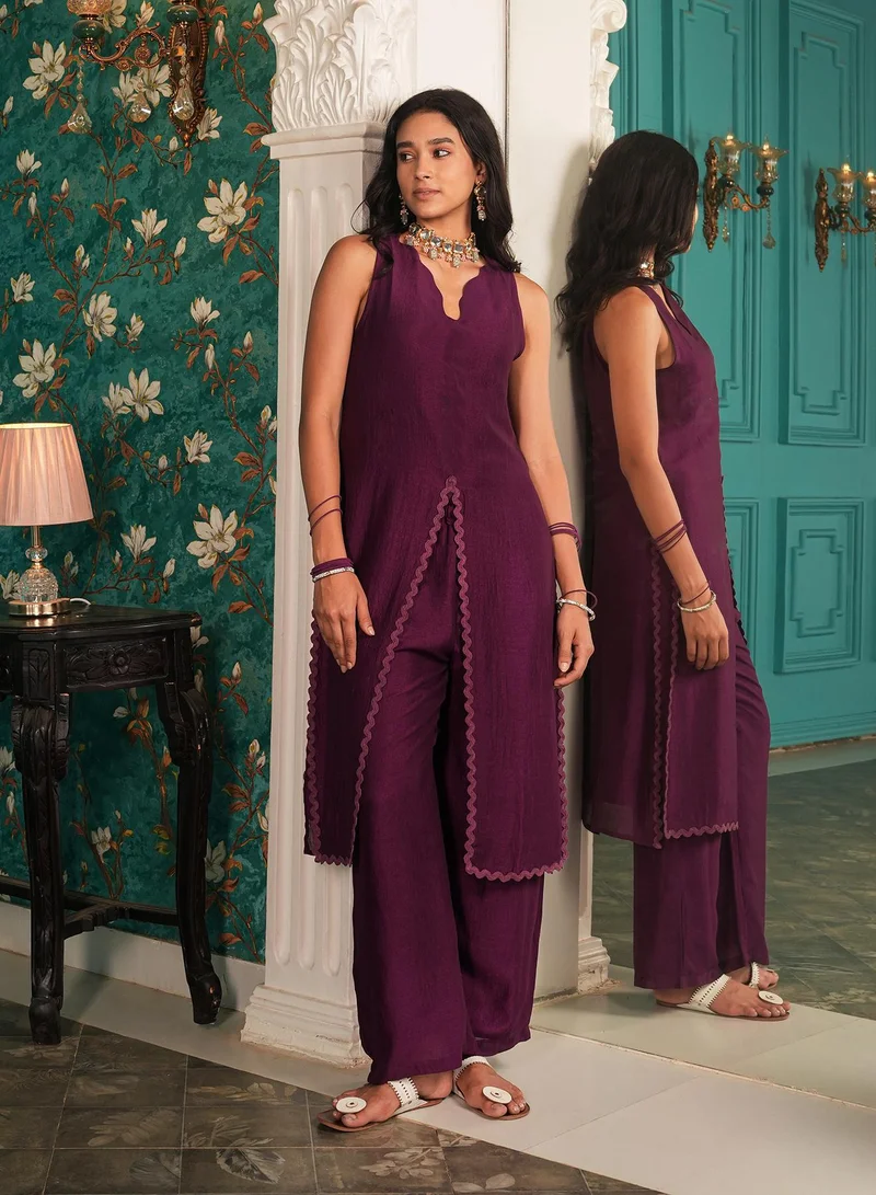 QISSA Women's Plum Purple Noir Ensemble Kurta Set