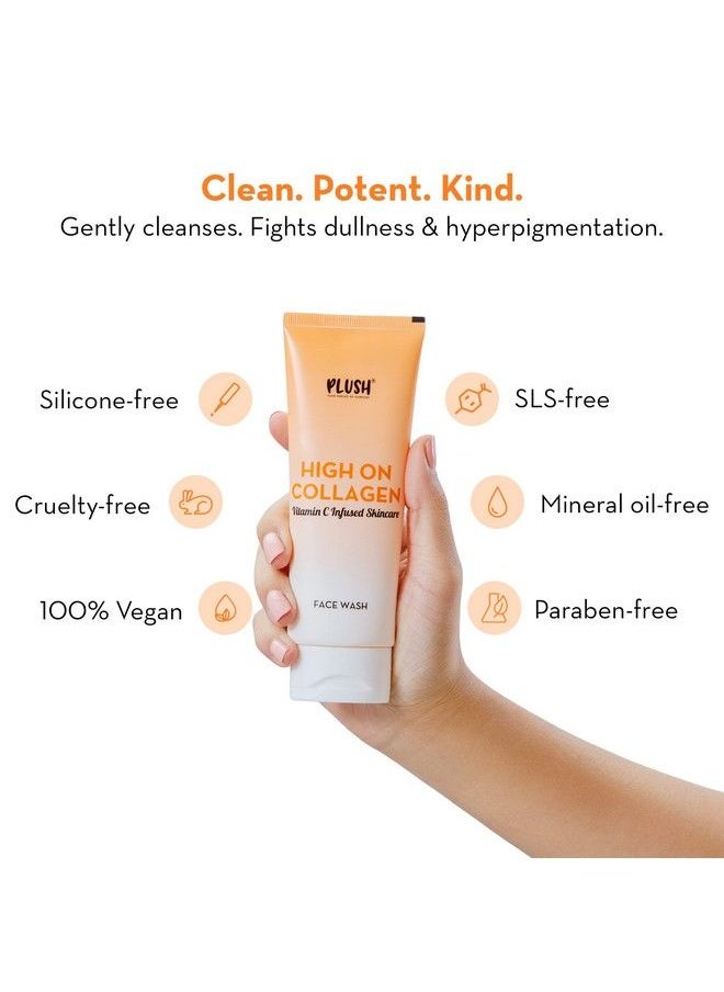 Plush High On Collagen Gentle Face Wash With Niacinamide; Vitamin C Infused Skincare; Natural Beads For Mild Exfoliation; Fights Pigmentation Dark Spots & Skin Aging; For All Skin Types; 100 Ml  - Image 5