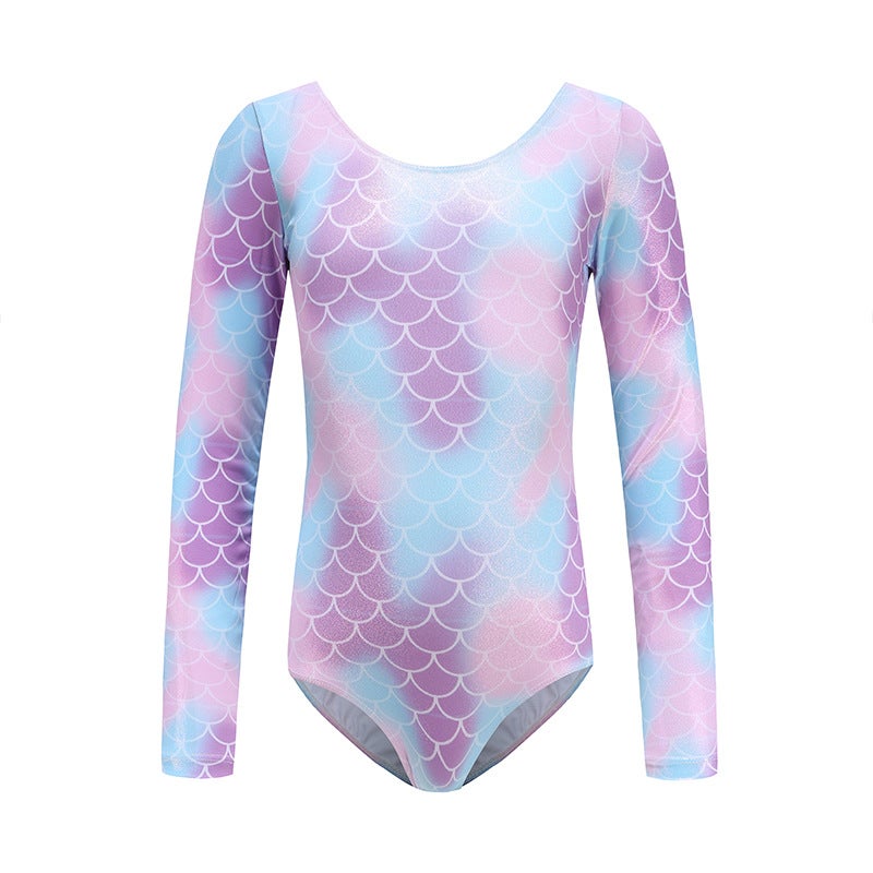 Floral Print Long Sleeve Dance Leotard for Girls Three-color fish scales long sleeves