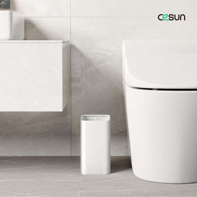 Cesun Small Bathroom Trash Can 2.1 Gallon Wastebasket, Modern Metal Garbage Can Office Waste Basket, White Stainless Steel Trash Bin for Bedroom, Home Office, Toilet, rv, Near Desk, Under Sink. - Image 2