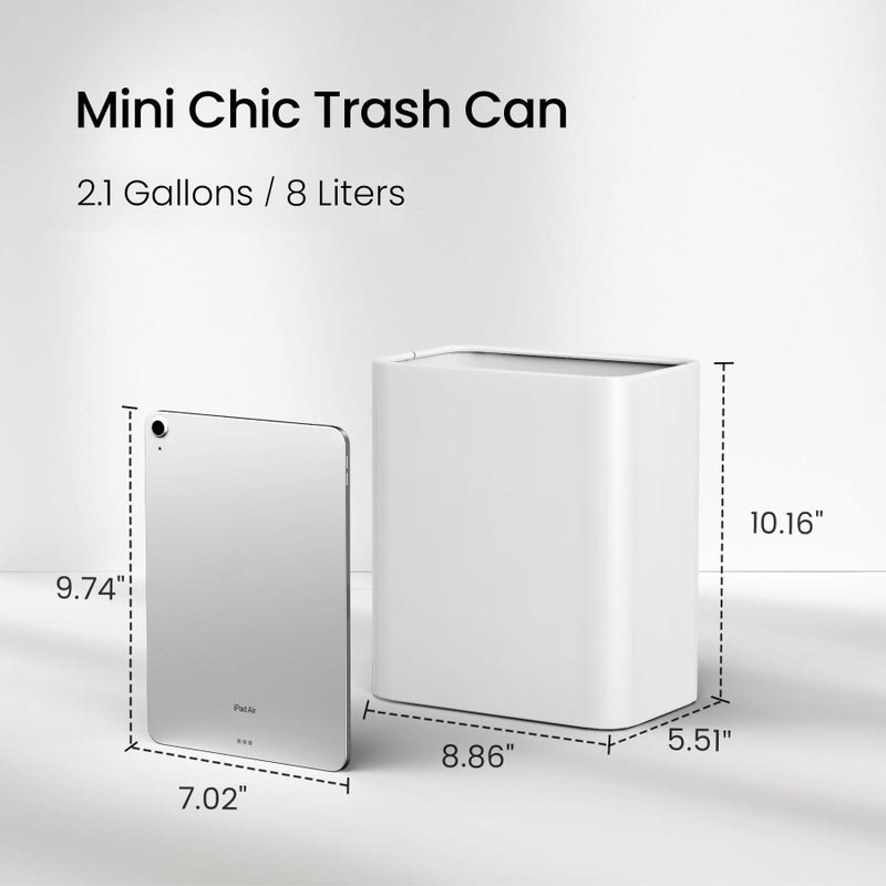 Cesun Small Bathroom Trash Can 2.1 Gallon Wastebasket, Modern Metal Garbage Can Office Waste Basket, White Stainless Steel Trash Bin for Bedroom, Home Office, Toilet, rv, Near Desk, Under Sink. - Image 3