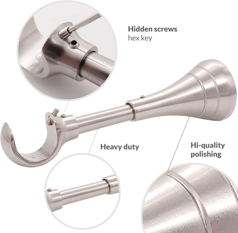 A Key Tech Heavy Duty Curtain Rod Brackets for Wall, 6 inch Curtain Rod Brackets, Extra Long Holder for Heavy Curtains, for 3/4 to 1 inch Rods, 4 pcs Extended Wall Mount Holders, Set of Four, Brushed Nickel - Image 5