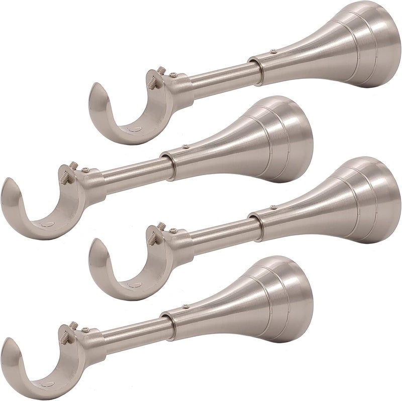A Key Tech Heavy Duty Curtain Rod Brackets for Wall, 6 inch Curtain Rod Brackets, Extra Long Holder for Heavy Curtains, for 3/4 to 1 inch Rods, 4 pcs Extended Wall Mount Holders, Set of Four, Brushed Nickel - Image 1