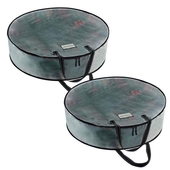 2 PACK CHRISTMAS WREATH STORAGE CONTAINER 24 INCH CLEAR WREATH BAG CHRISTMAS GARLAND AND HOLIDAY DECORATION ORGANIZERS WITH ZIPPER AND DURABLE HANDLES CLEAR 242 PACK