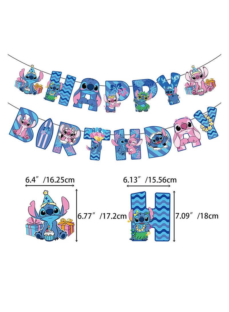 JAYATO Lilo & Stitch Birthday Party Decoration Set Party Supplies, 61 Pcs Lilo & Stitch Cartoon Party Favor for Kids, Boys, Girls, Included Happy Birthday Banner, Cake Decoration, Latex Balloons, Mask - Image 4
