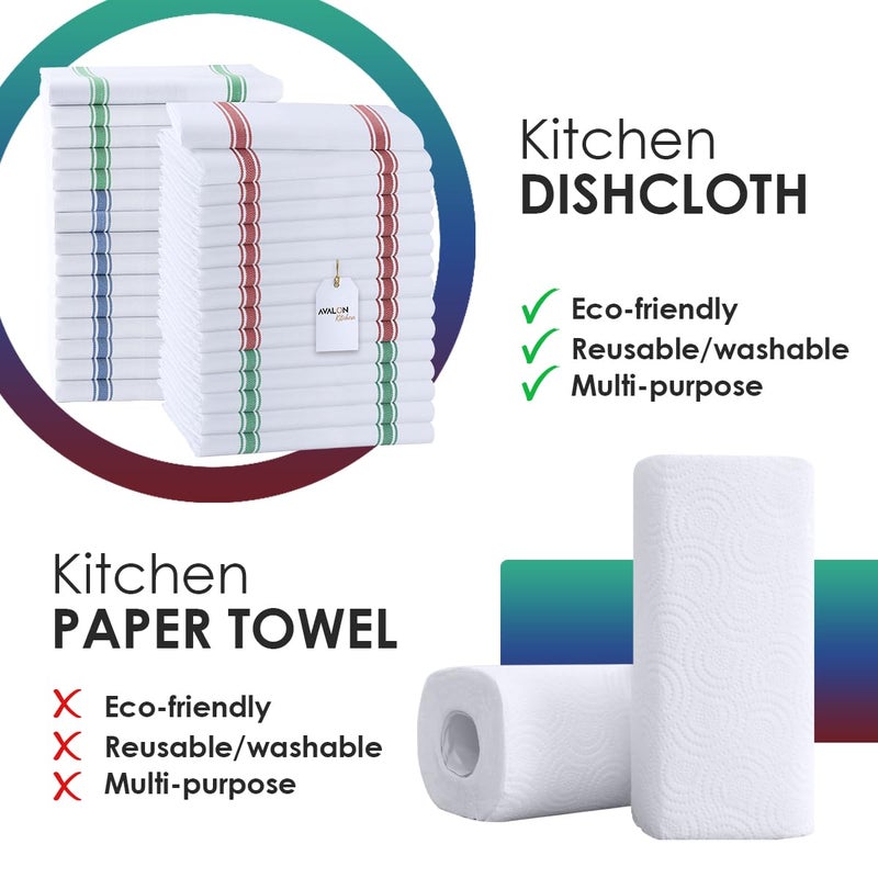Avalon Kitchen Dish Towels Set (Value Pack of 30) Size 15x25 Inch, 100% Cotton Soft & Absorbent Kitchen Towels, Tea Towels, Reusable Cleaning Cloths for Household Cleaning (Multi) - Image 2