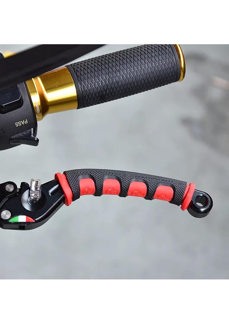 Pair of Environmentally Friendly rubber Motorbike Brake Clutch Lever Cover Handlebar Grips,Flexible Motorcycle Handgrip Guard Black & Red - Image 3