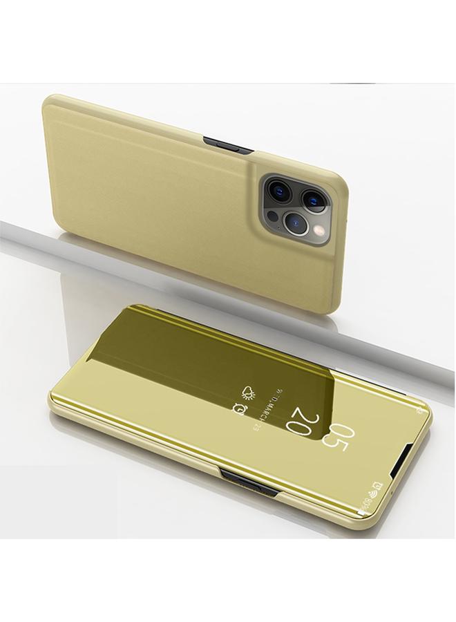 Zaboon Case For iPhone 13 Pro Max Plated Mirror Horizontal Flip Leather Case with Holder - Image 1