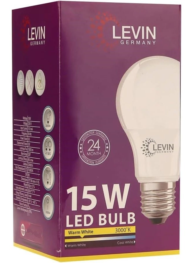 Levin Germany 3000K Led Warm White E27 Screw Type Bulb 15W - Image 1