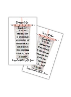 Lashicorn Snowglobe Tumbler Care Instructions Card 50 Pk 2X3.5” Handmade Snow Globe Cup Supplies Snow Globe Starter Kit Add To Customer Package Diy Decal Svg Wrap  - Image 1