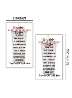 Lashicorn Snowglobe Tumbler Care Instructions Card 50 Pk 2X3.5” Handmade Snow Globe Cup Supplies Snow Globe Starter Kit Add To Customer Package Diy Decal Svg Wrap  - Image 2