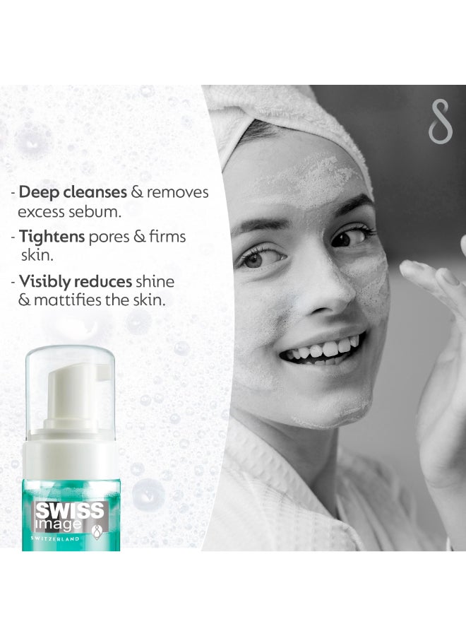 SWISS image Foaming Face Wash for Pore Tightening & Mattifying with Salicylic Acid 150 ml Acne & Oil Control, Deep Cleansing Anti-Shine Face Wash| Combination to Oily Skin| Men & Women| Swiss Made - Image 4