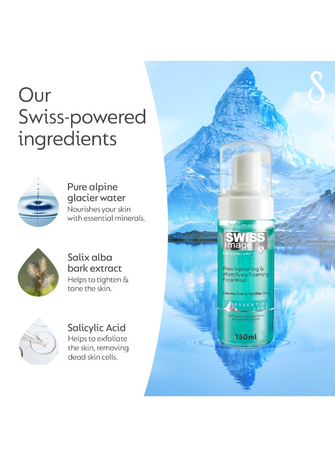 SWISS image Foaming Face Wash for Pore Tightening & Mattifying with Salicylic Acid 150 ml Acne & Oil Control, Deep Cleansing Anti-Shine Face Wash| Combination to Oily Skin| Men & Women| Swiss Made - Image 3