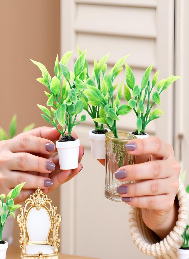 Dwuww قطعتان من النباتات الخضراء المصغرة، إكسسوارات لتزيين بيت الدمى، نباتات صغيرة مزروعة في أصص، زينة نباتية صناعية صغيرة، نباتات معلقة مصغرة، نموذج زهرة صناعية - Image 5