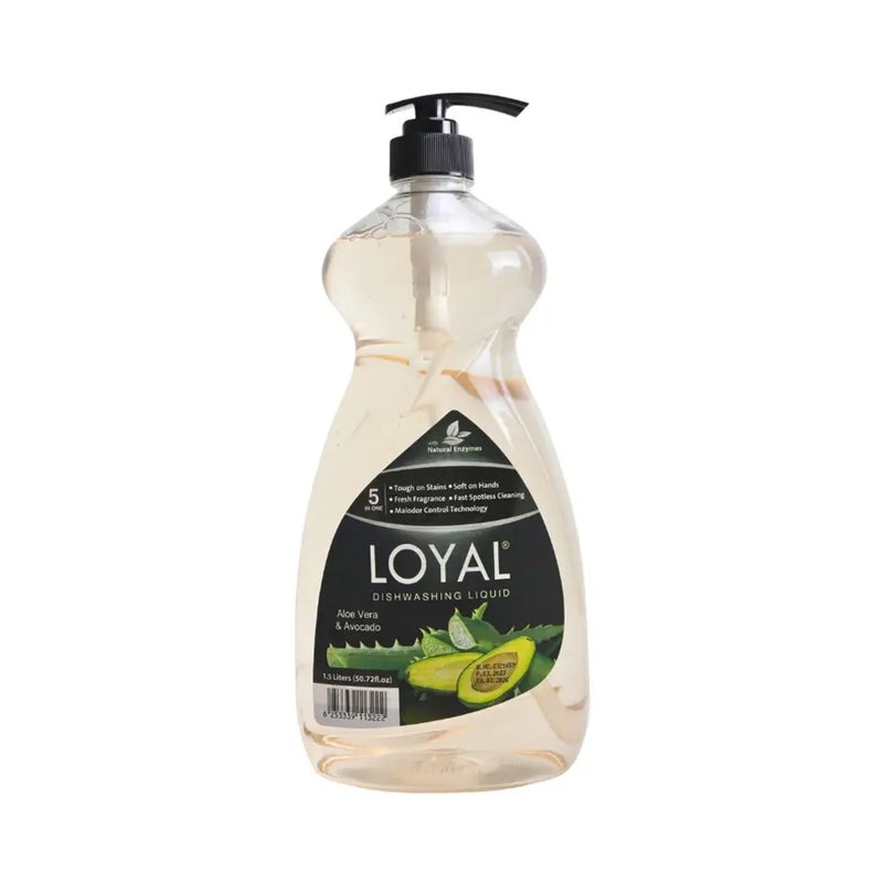 loyal سائل غسيل الصحون لويل 5 في 1 مع عطر الألوة فيرا والأفوكادو - 1.5 لتر - Image 1