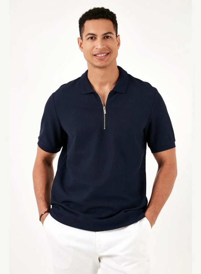 Buratti  Buratti Cotton Regular Fit Zippered Polo Collar T Shirt Men's Polo Collar T-Shirt 5902434 for Men | Best Price UAE