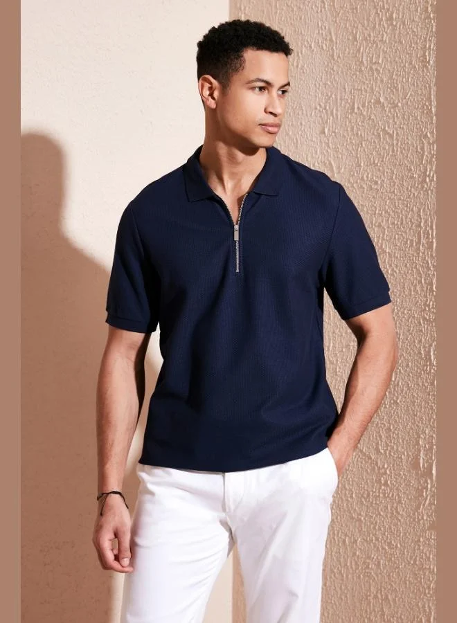 Buratti Cotton Regular Fit Zippered Polo Collar T Shirt Men's Polo Collar T-Shirt 5902434