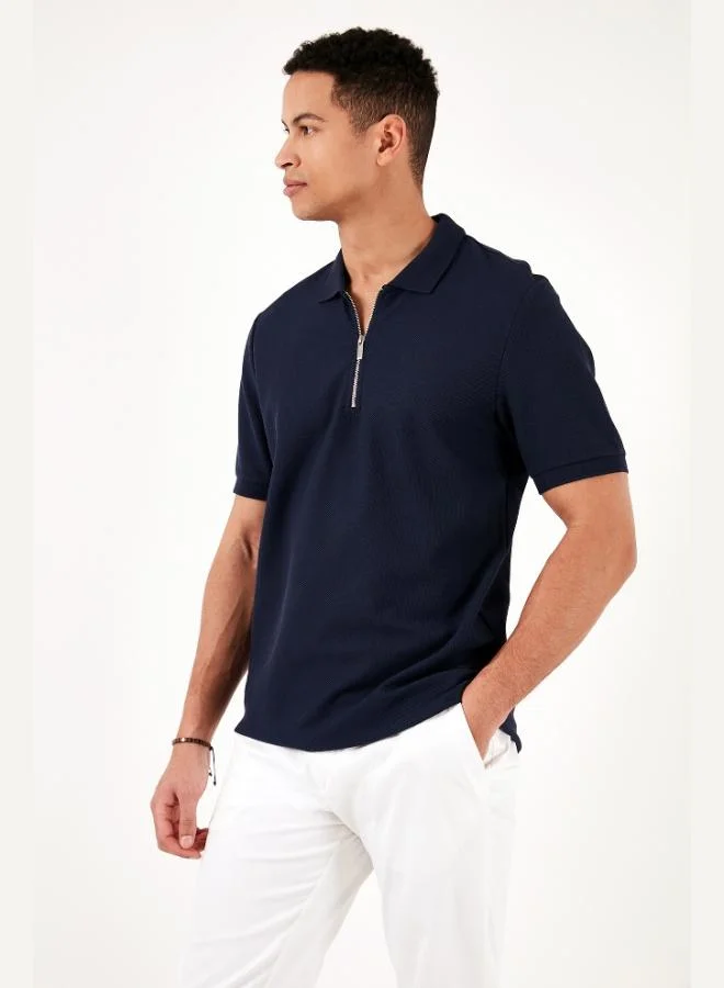 Buratti  Buratti Cotton Regular Fit Zippered Polo Collar T Shirt Men's Polo Collar T-Shirt 5902434 for Men | Best Price UAE
