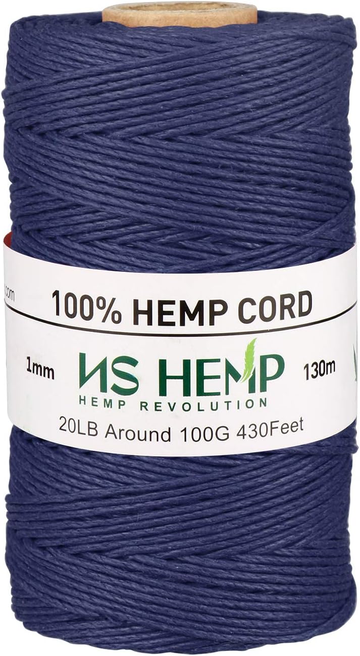 NS HEMP خيط قنب 100% للحرف اليدوية، خيط قنب لصنع المجوهرات، خيط قنب 1 مم 130 متر (019 أزرق داكن) - Image 1