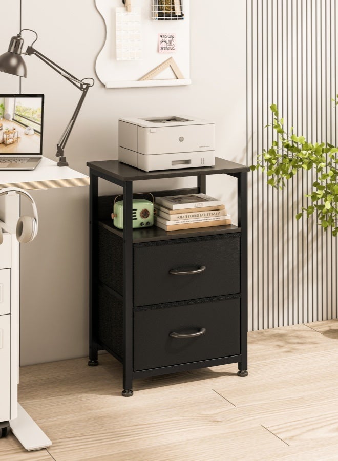 طاولة جانبية من 3 طبقات ، منضدة مع درجتين من القماش والرف المفتوح ، خزانة تخزين متعددة الوظائف لغرفة المعيشة ، غرفة نوم ، مكتب ، 45*30*73 سم ،أسود - Image 2