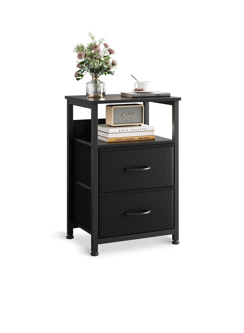 طاولة جانبية من 3 طبقات ، منضدة مع درجتين من القماش والرف المفتوح ، خزانة تخزين متعددة الوظائف لغرفة المعيشة ، غرفة نوم ، مكتب ، 45*30*73 سم ،أسود - Image 4