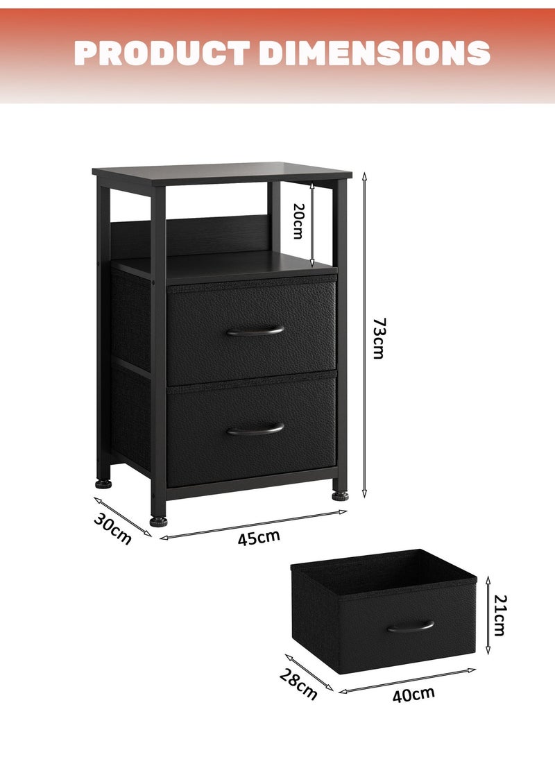 طاولة جانبية من 3 طبقات ، منضدة مع درجتين من القماش والرف المفتوح ، خزانة تخزين متعددة الوظائف لغرفة المعيشة ، غرفة نوم ، مكتب ، 45*30*73 سم ،أسود - Image 5