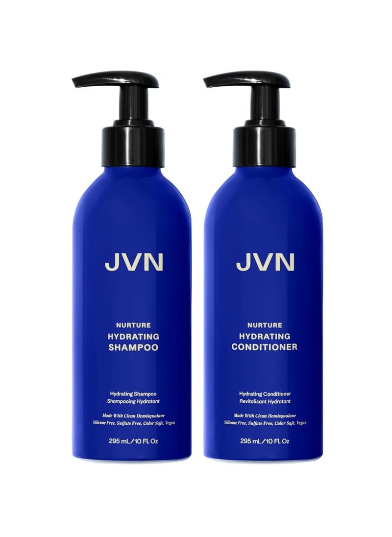 JVN - JVN Nurture Hydrating Shampoo & Conditioner, Nurture Shampoo & Conditioner for All Hair Types, Detangles & Softens Hair, Made with Clean Hemisqualane (10 Fl Oz) - Image 1