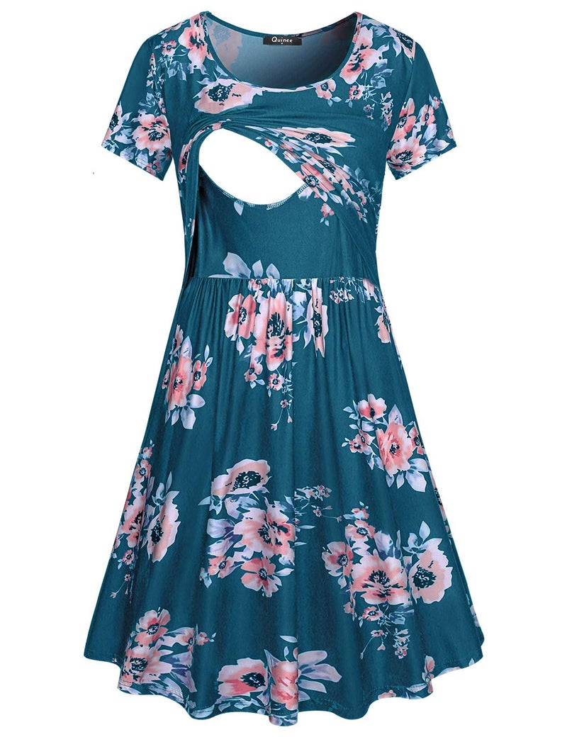 connche Quinee Breastfeeding Dress,Women's Nursing Sleeveless Summer Maternity Dresses Casual Loose Fit Pregnancy Clothes Blue Floral XL - Image 1