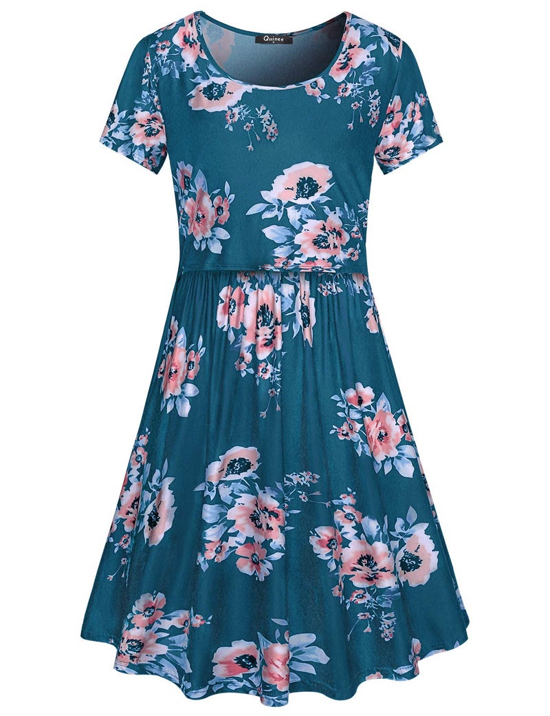 connche Quinee Breastfeeding Dress,Women's Nursing Sleeveless Summer Maternity Dresses Casual Loose Fit Pregnancy Clothes Blue Floral XL - Image 2