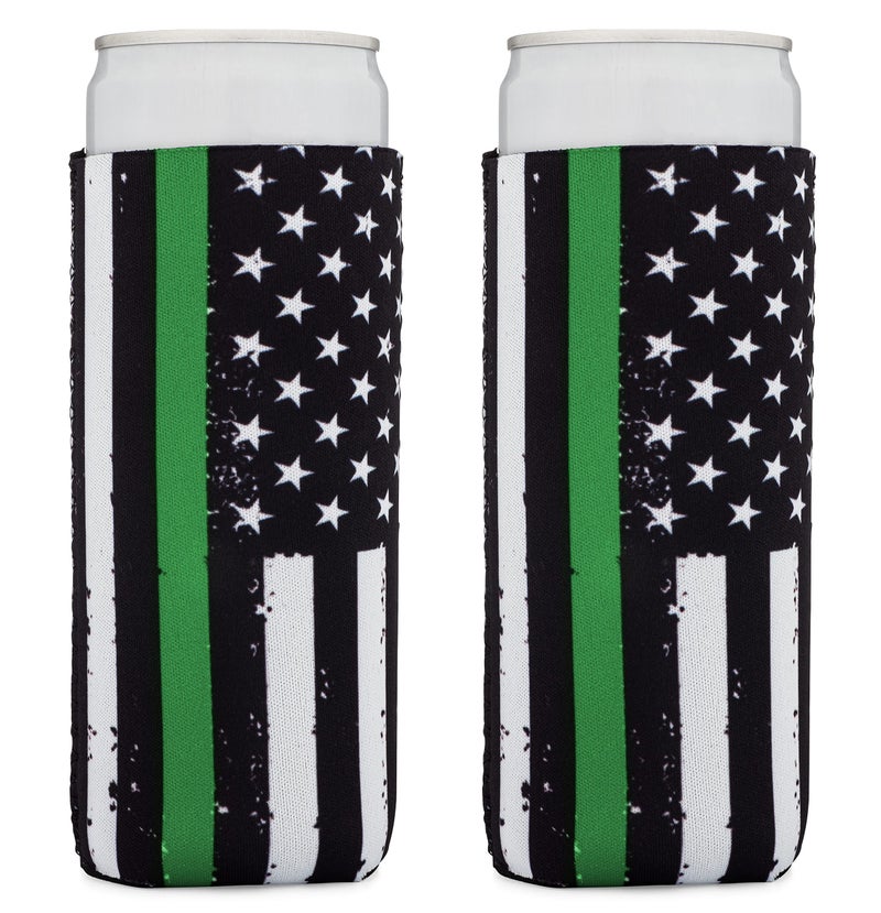 Great 1 Products Thin Green Line Collapsible Beer and Seltzer Can Sleeves  2 Pack  Tall Slim Size 12 oz  3mm Thick Regular and Slim ThinLineCoolerSleeve ThinLineCoolerSleeve