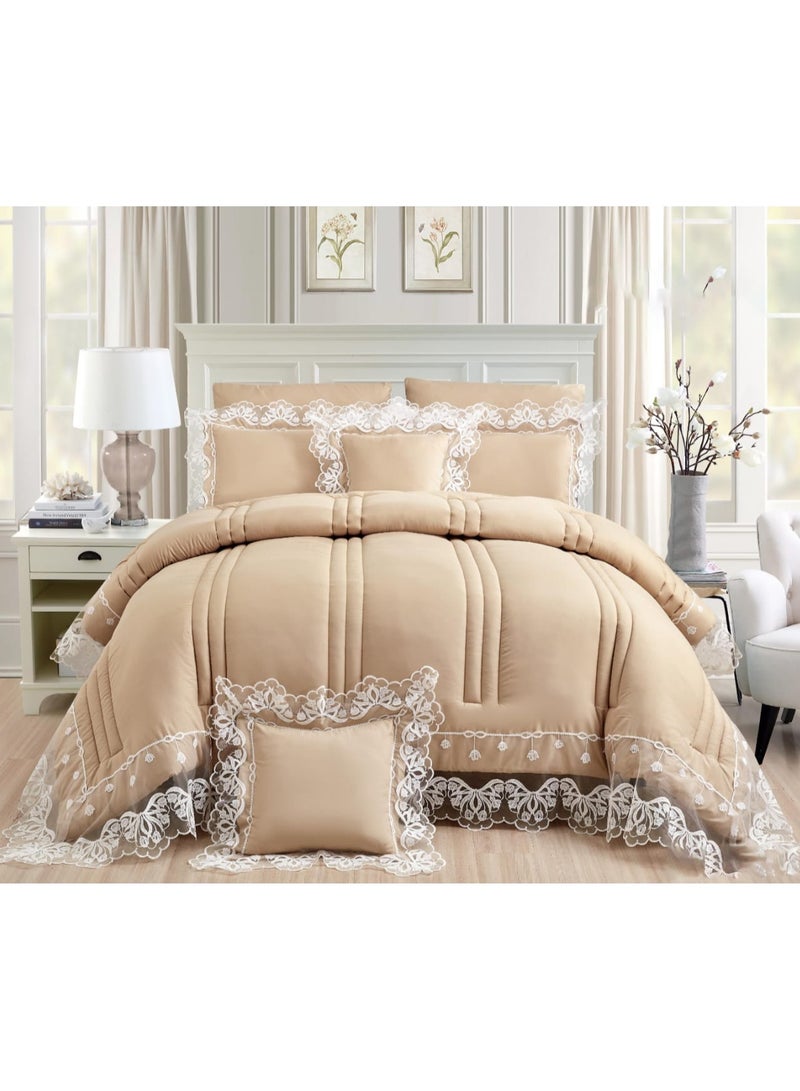 برايدس مفرش نفاس نفرونص يناسب مرتبه سرير140×200سم طقم  مكون من 5 قطع لحاف مقاس 170×230سم/بيج غامق - Image 1