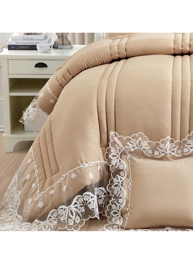 برايدس مفرش نفاس نفرونص يناسب مرتبه سرير140×200سم طقم  مكون من 5 قطع لحاف مقاس 170×230سم/بيج غامق - Image 2