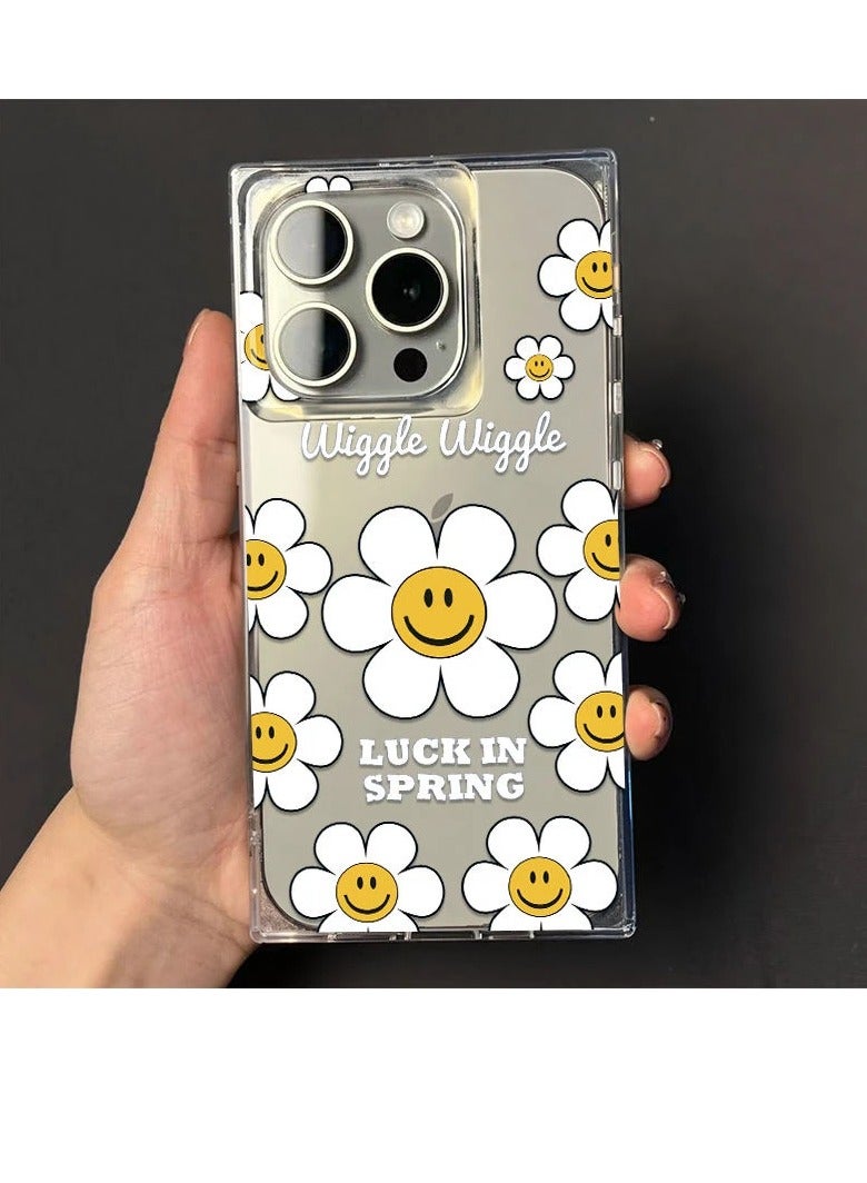 NIBEMINENT Lucky Smiley Flower Protective TPU Case Cover For IPhone 15 Pro Max, Clear