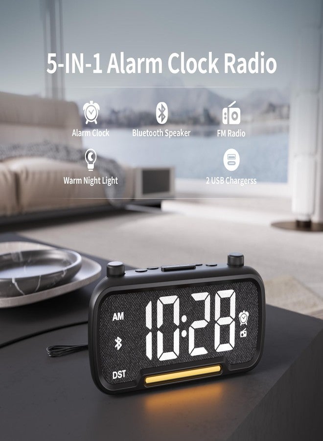 OnLyee Alarm Clock Radio with Bluetooth Speaker, FM Radio, High Fidelity Sound, Bedside Clock with 2 USB Chargers, Adjustable Dimmer & Volume, Night Light, Auto-Off Timer, Ideal for Bedroom and Home Office - Image 2
