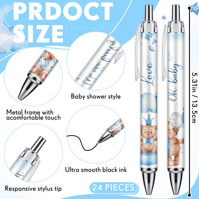 Chuangdi 24 Pcs Boy Bear Baby Shower Ballpoint Pens Favors Bulk Retractable Ballpoint Pen Black Ink with Gifts for Guests School Supply - Image 2